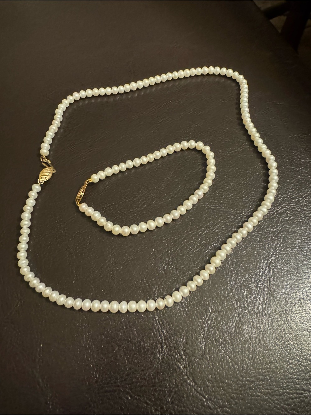 Vintage 14K Gold Pearl Necklace & Bracelet Set 18.25" 21.4g - possibly IWI brand
